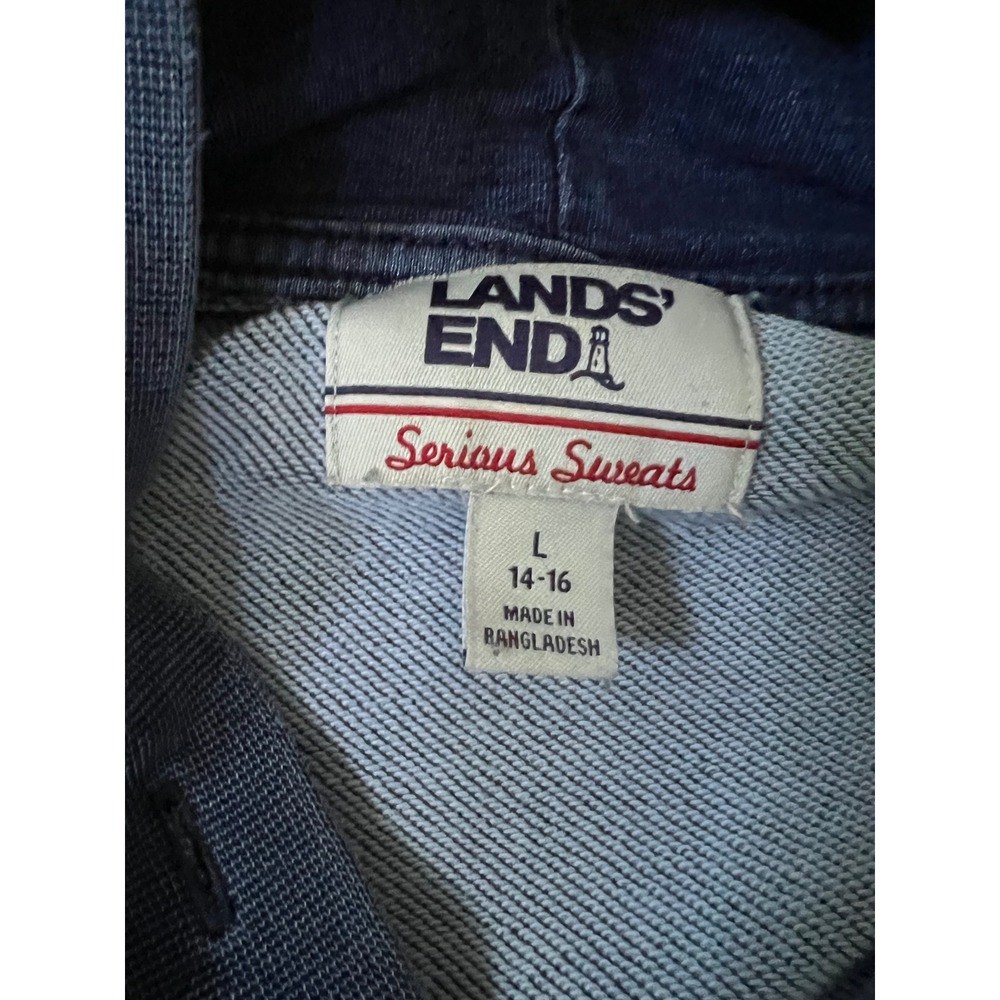 Lands' End Serious Sweats Hoodie Blue Henley Button Front Pullover L 14-16 - Picture 3 of 6
